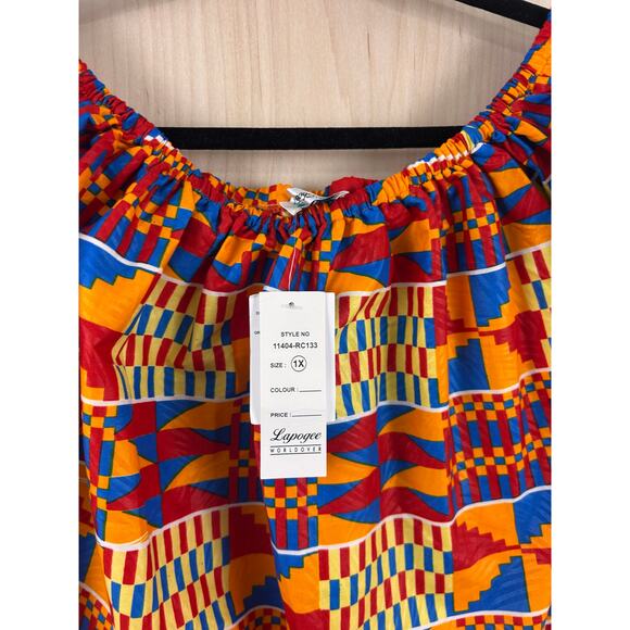 Colorful Geometric Print Off Shoulder Top Women’s 1X Festival Boho - Picture 7 of 9